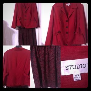Studio I Red Blazer/Black & Red Skirt, Skirt Suit